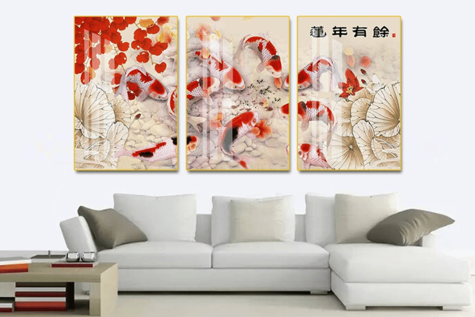 TRANH CANVAS TRANG TRÍ PHÒNG NGỦ TẠI ĐÀ NẴNG 2 Tranh canvas trang trí phòng ngủ cửu ngư quần hội