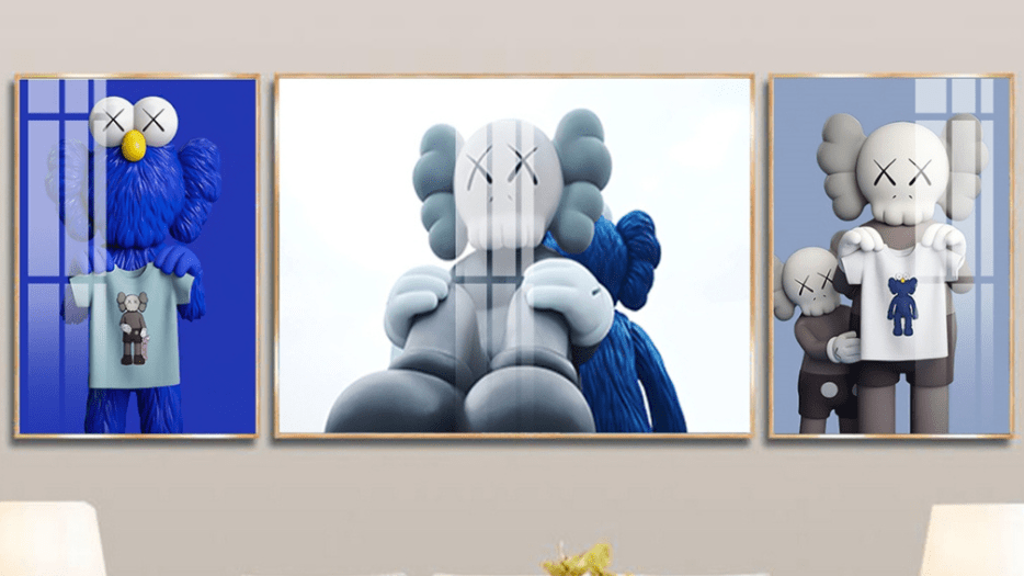 Bộ 3 Tranh Treo Tường Gấu Kaws Bearbrick Toy Tráng Gương