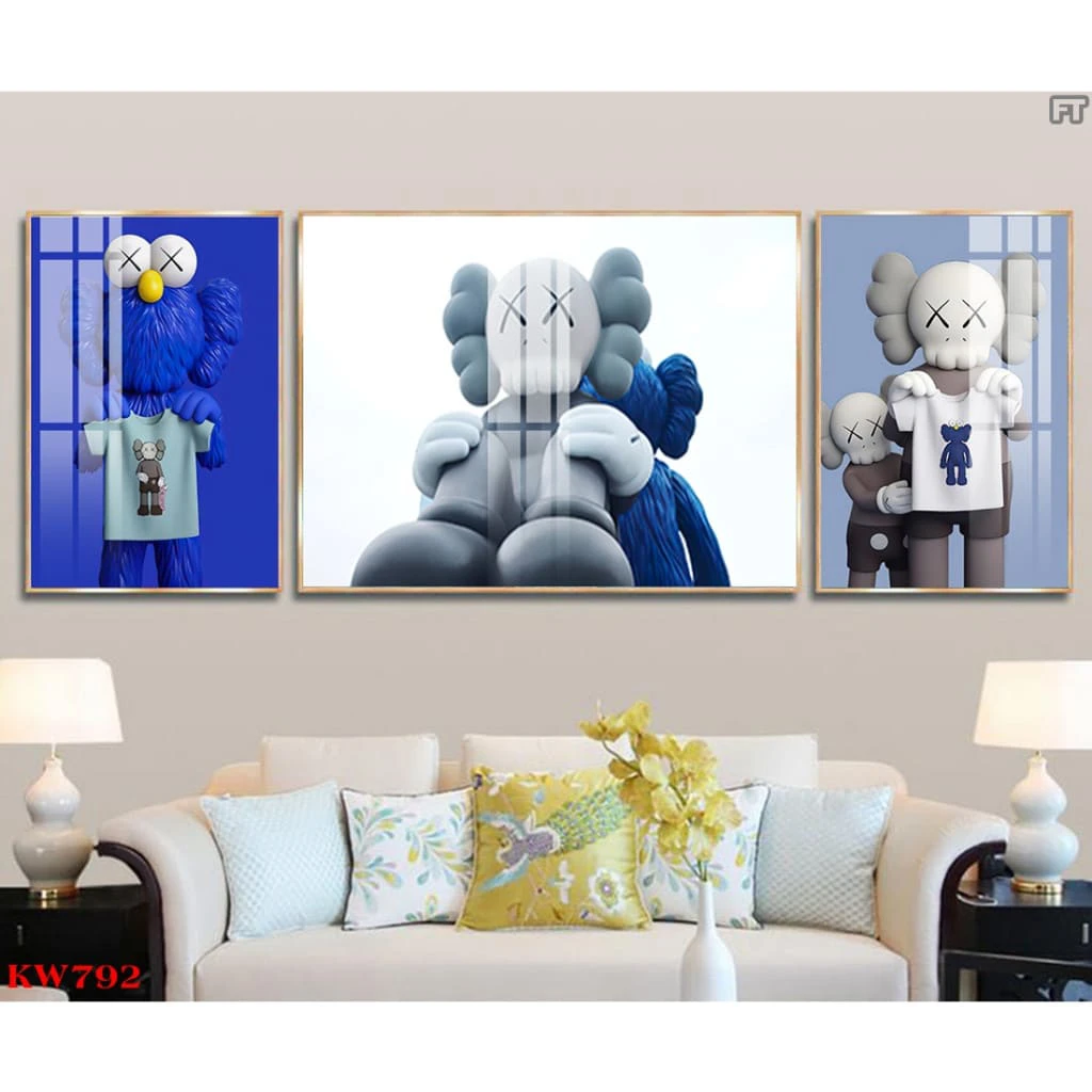 Bộ 3 Tranh Treo Tường Gấu Kaws Bearbrick Toy Tráng Gương