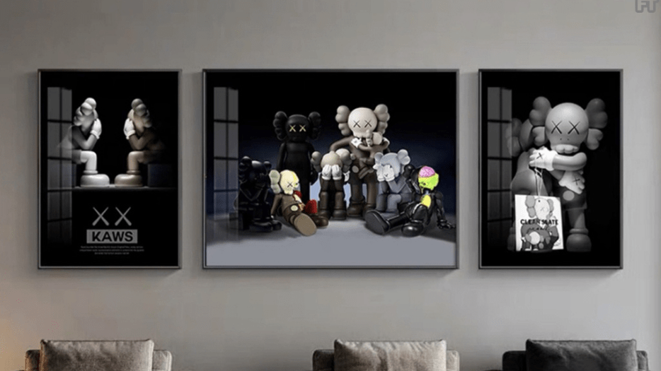 Bộ 3 Tranh Treo Tường Gấu Kaws Bearbrick Toy Tráng Gương