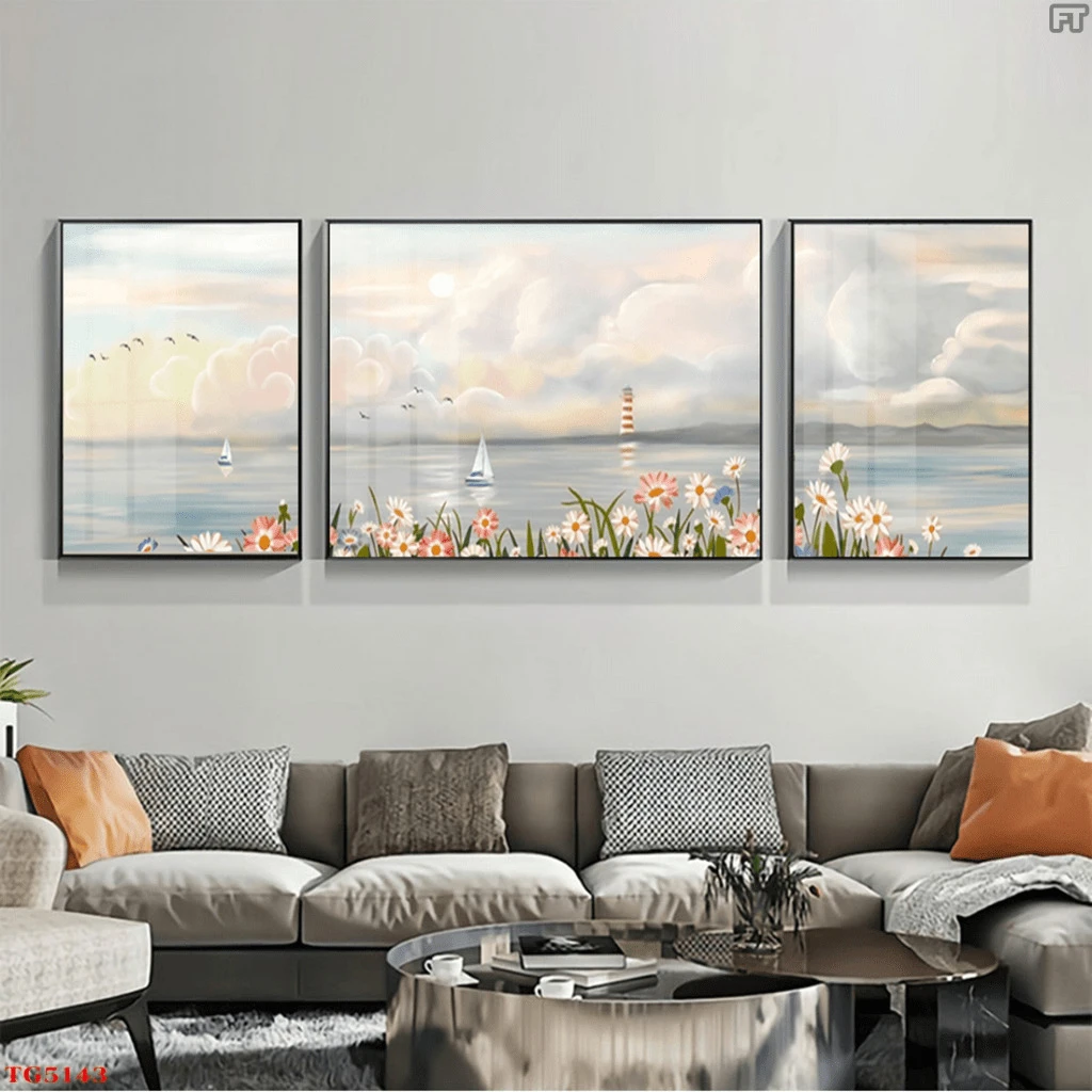 Bộ 3 Tranh Treo Tường Tráng Gương Cao Cấp Phong Cảnh Và Hoa