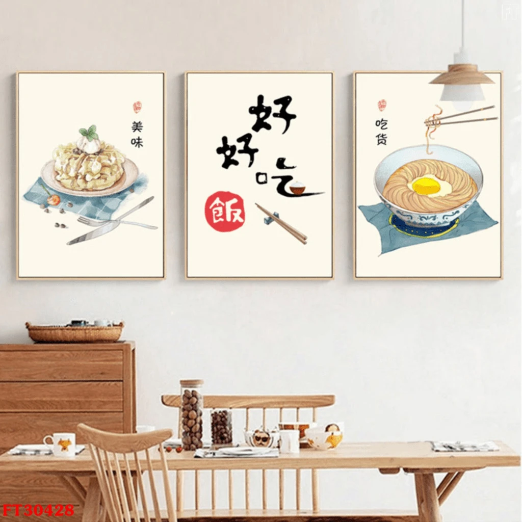 Bộ 3 Tranh Treo Tường Tráng Gương Họa Tiết Đồ Ăn Phong Cách Nhật Bản