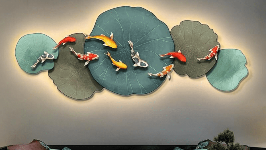 Tranh 3D LED Cửu Ngư Quần Hội May Mắn Trang Trí Phòng Khách
