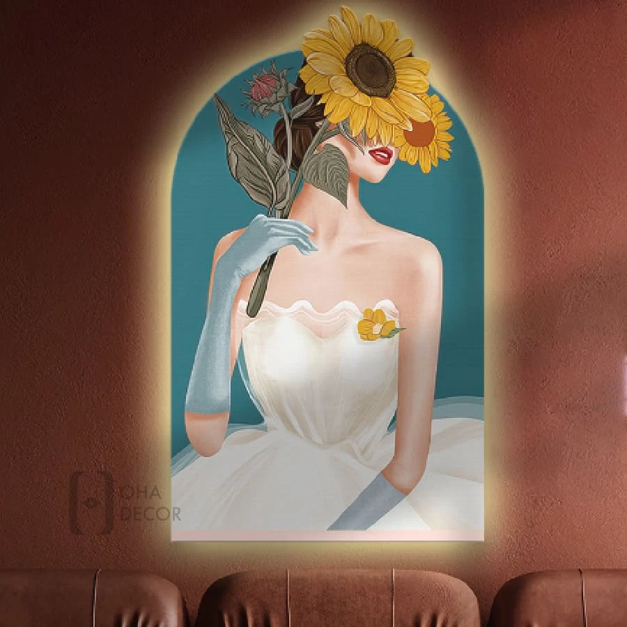 Tranh 3D Đèn LED Cô Gái Hiện Đại Trang Trí Phòng Khách, Phòng Ngủ