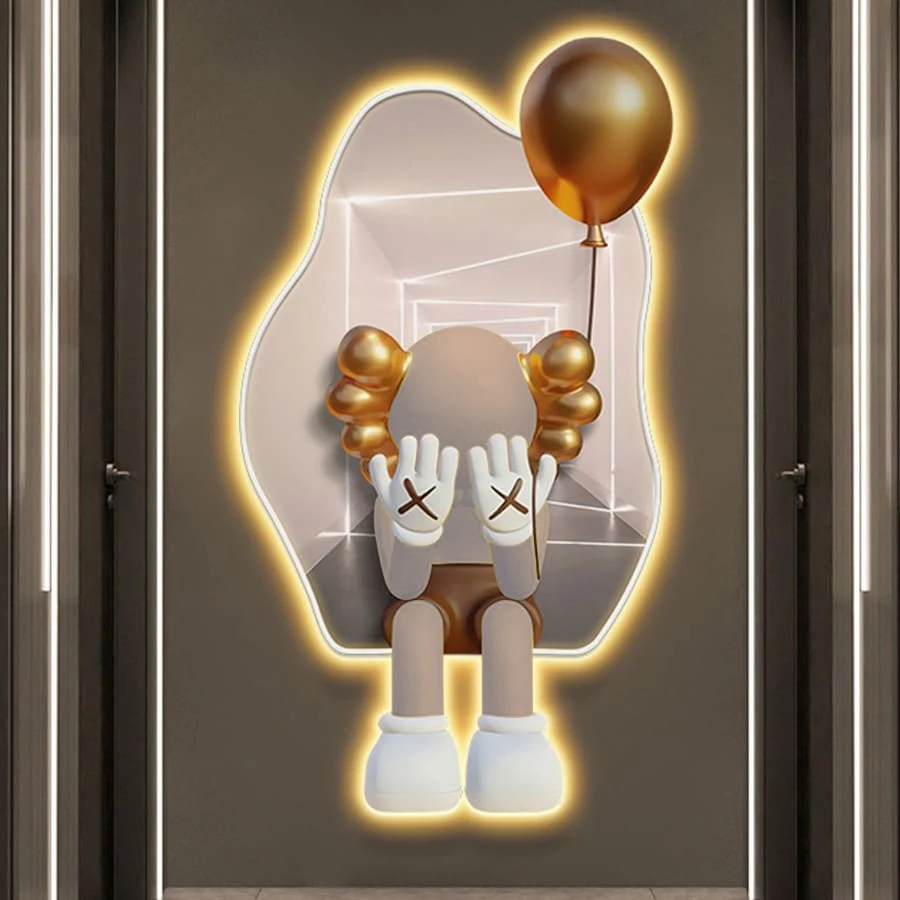 Tranh 3D LED Gấu Kaws BearBrick Trang Trí Phòng Khách Quán Cà Phê Hiện Đại