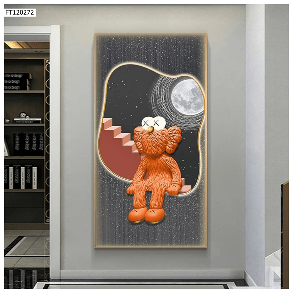 Tranh 3D Led Cắt Gấu Kaws Bearbrick Toy Tráng Gương Dọc