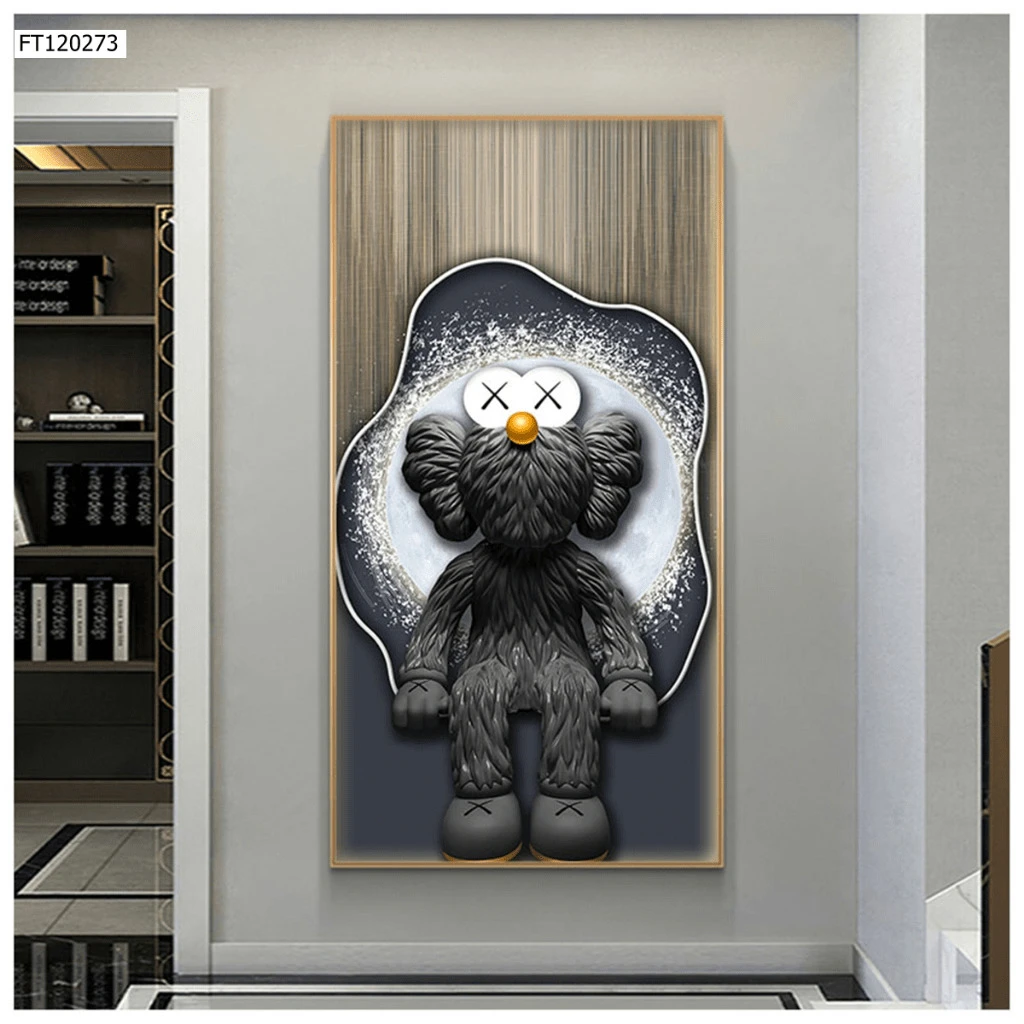 Tranh 3D Led Cắt Gấu Kaws Bearbrick Toy Tráng Gương Dọc