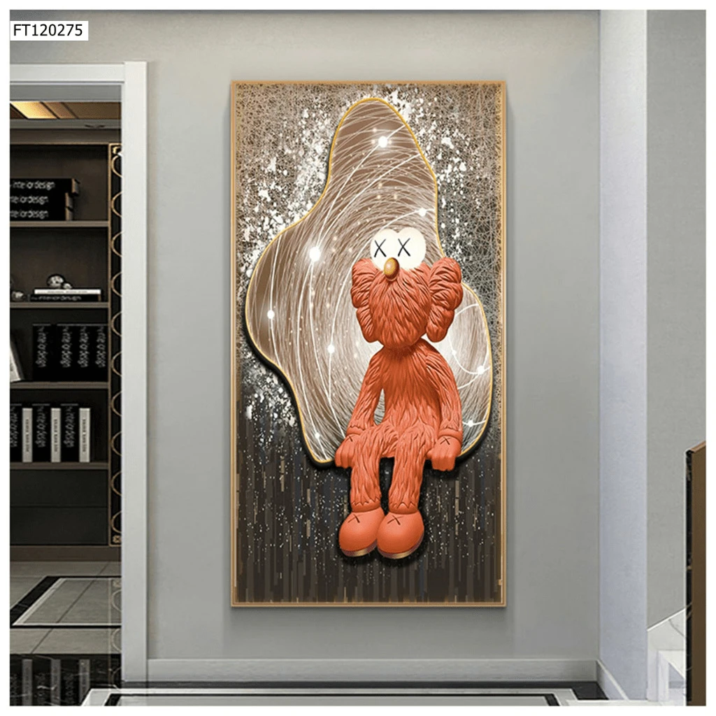 Tranh 3D Led Cắt Gấu Kaws Bearbrick Toy Tráng Gương Dọc
