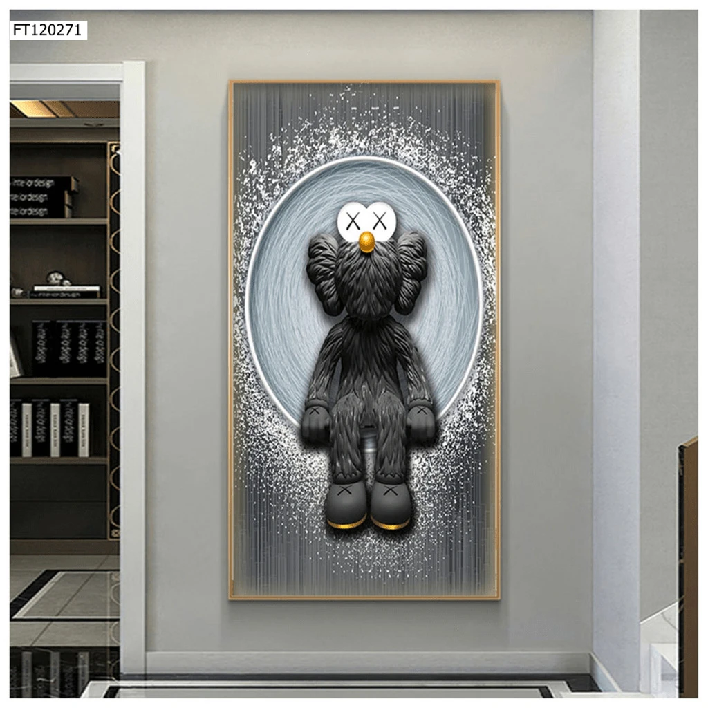 Tranh 3D Led Cắt Gấu Kaws Bearbrick Toy Tráng Gương Dọc