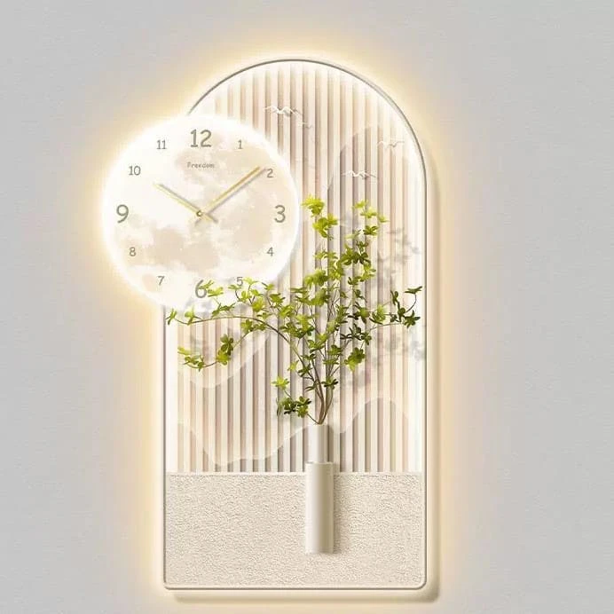 Tranh Cắt 3D Đèn LED Đồng Hồ Hoa Trang Trí Nhà, Quán Cà Phê Tối Giản