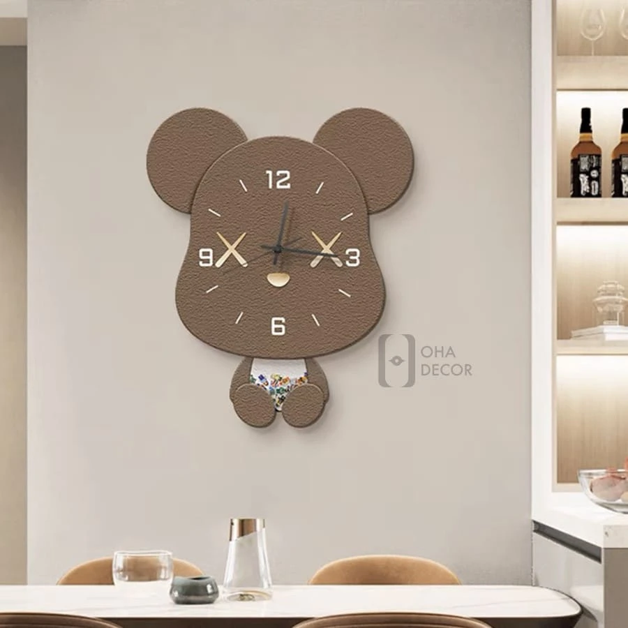 Tranh Đồng Hồ 3D LED Cắt Gấu Đáng Yêu Trang Trí Phòng Khách Quán Cà Phê Hiện Đại Tinh Tế