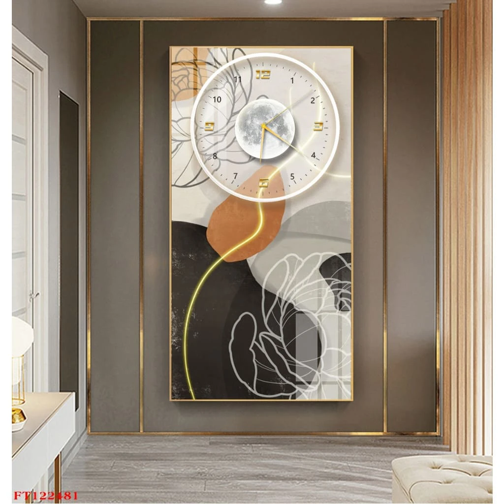 Tranh Đồng Hồ Treo Tường Tráng Gương Họa Tiết Trừu Tượng Trang Trí Phòng Khách Nổi Bật 