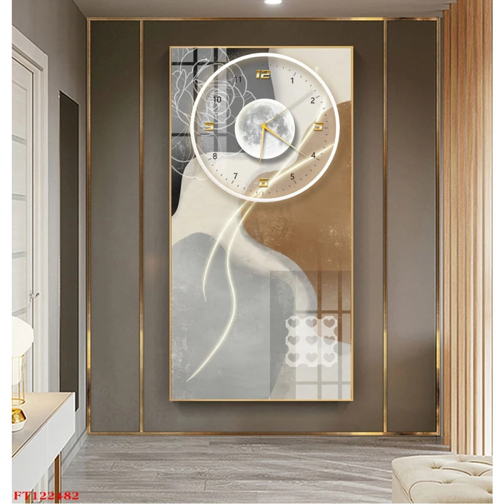 Tranh Đồng Hồ Treo Tường Tráng Gương Họa Tiết Trừu Tượng Trang Trí Phòng Khách Nổi Bật