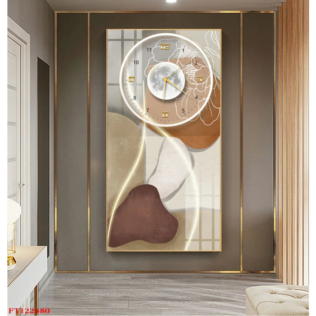 Tranh Đồng Hồ Treo Tường Tráng Gương Họa Tiết Trừu Tượng Trang Trí Phòng Khách Nổi Bật
