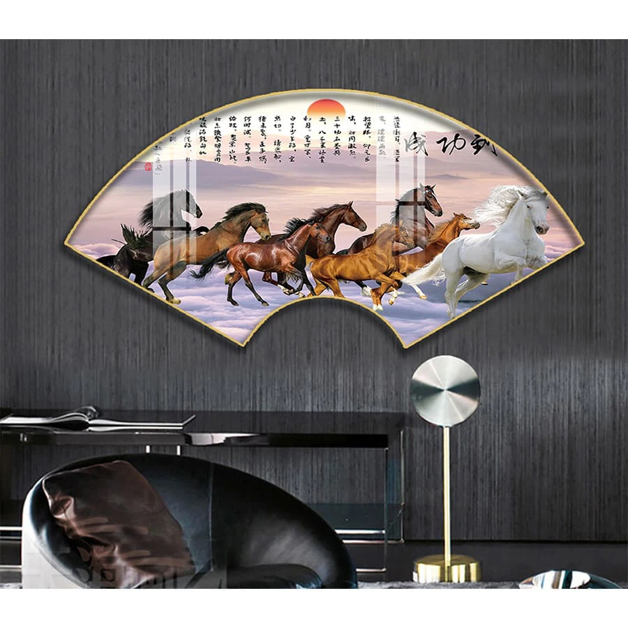 Tranh Quạt Treo Tường Tráng Gương Cao Cấp Mã Đáo Thành Công Trang Trí Nhà Cửa