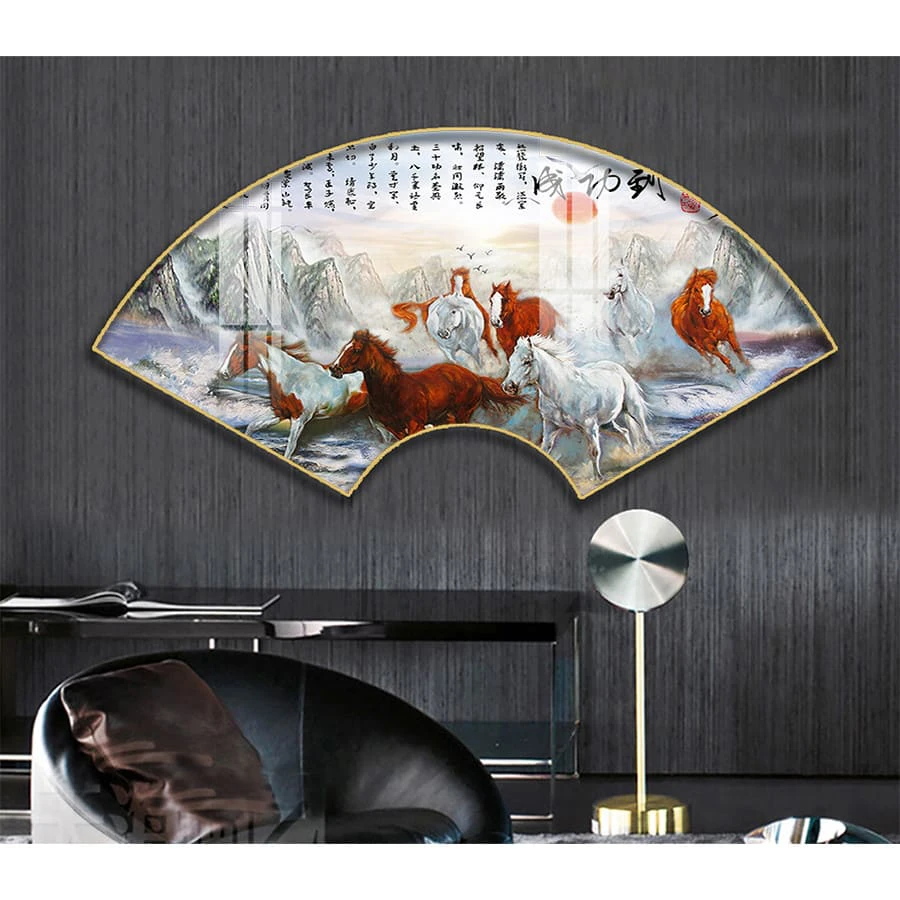 Tranh Quạt Treo Tường Tráng Gương Cao Cấp Mã Đáo Thành Công Trang Trí Nhà Cửa