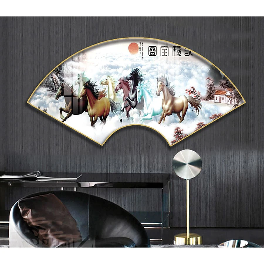 Tranh Quạt Treo Tường Tráng Gương Cao Cấp Mã Đáo Thành Công Trang Trí Nhà Cửa