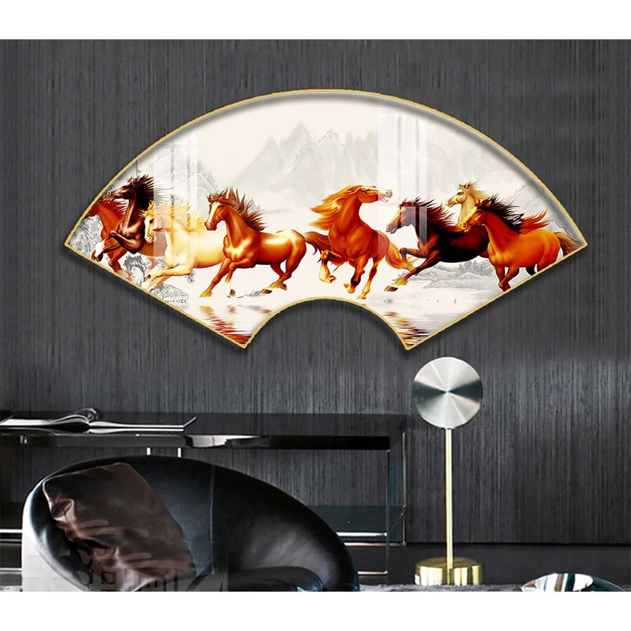 Tranh Quạt Treo Tường Tráng Gương Cao Cấp Mã Đáo Thành Công Trang Trí Nhà Cửa