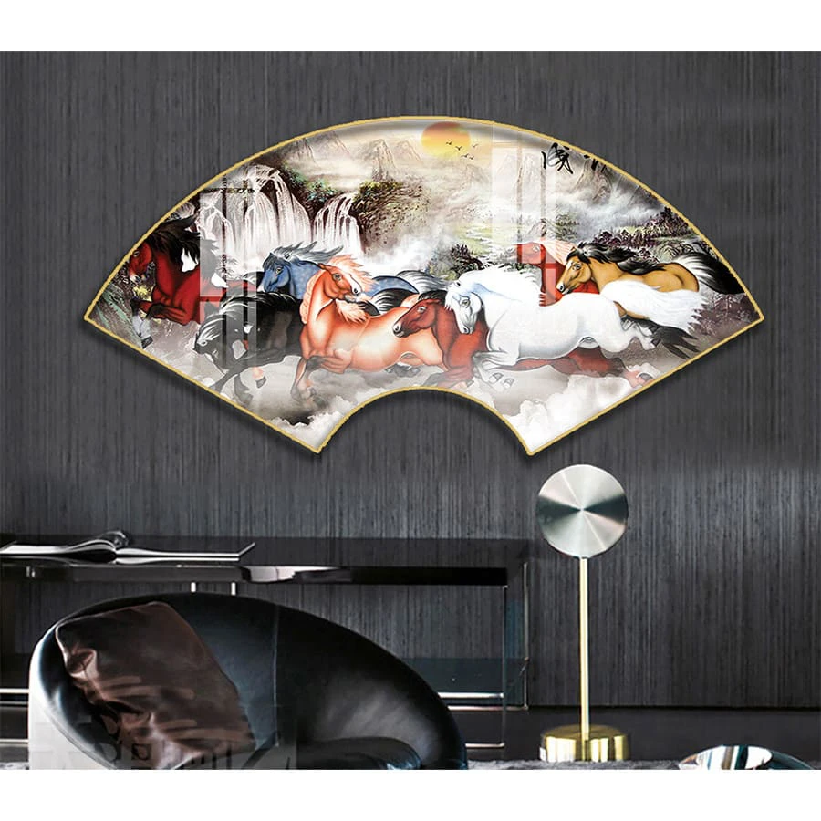 Tranh Quạt Treo Tường Tráng Gương Cao Cấp Mã Đáo Thành Công Trang Trí Nhà Cửa