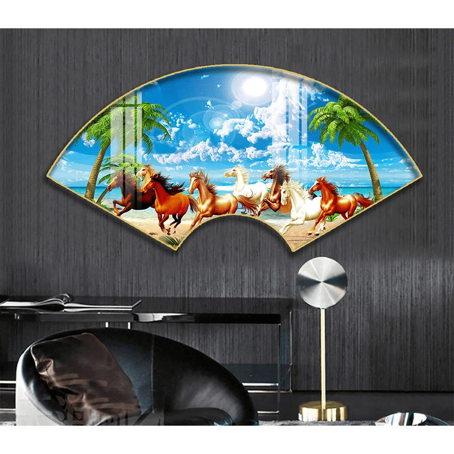 Tranh Quạt Treo Tường Tráng Gương Cao Cấp Mã Đáo Thành Công