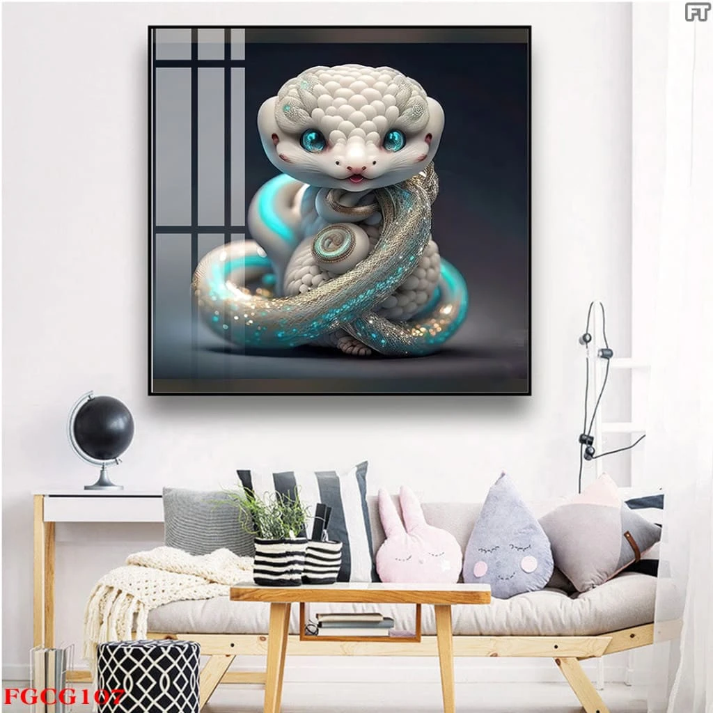 Tranh treo tường 12 con giáp phong cách hoạt hình Trung Hoa tráng gương