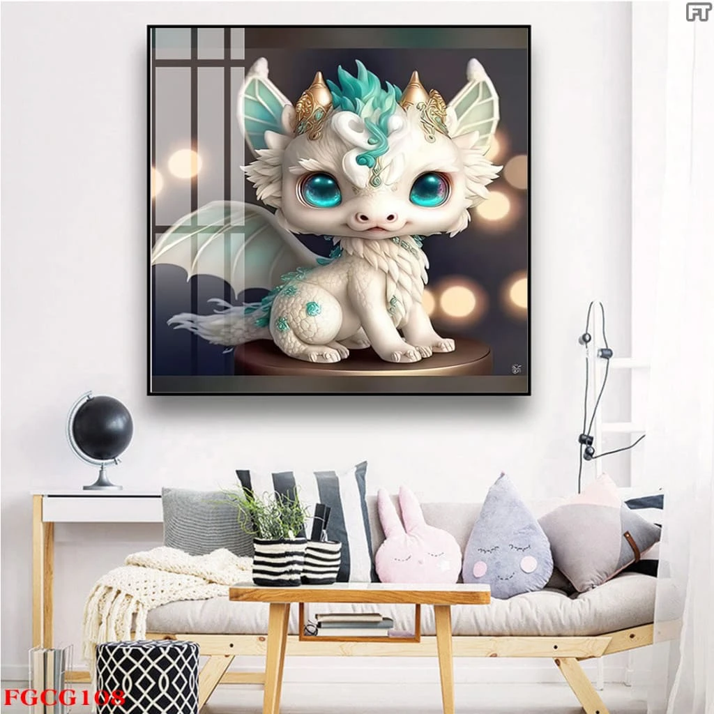 Tranh treo tường 12 con giáp phong cách hoạt hình Trung Hoa tráng gương