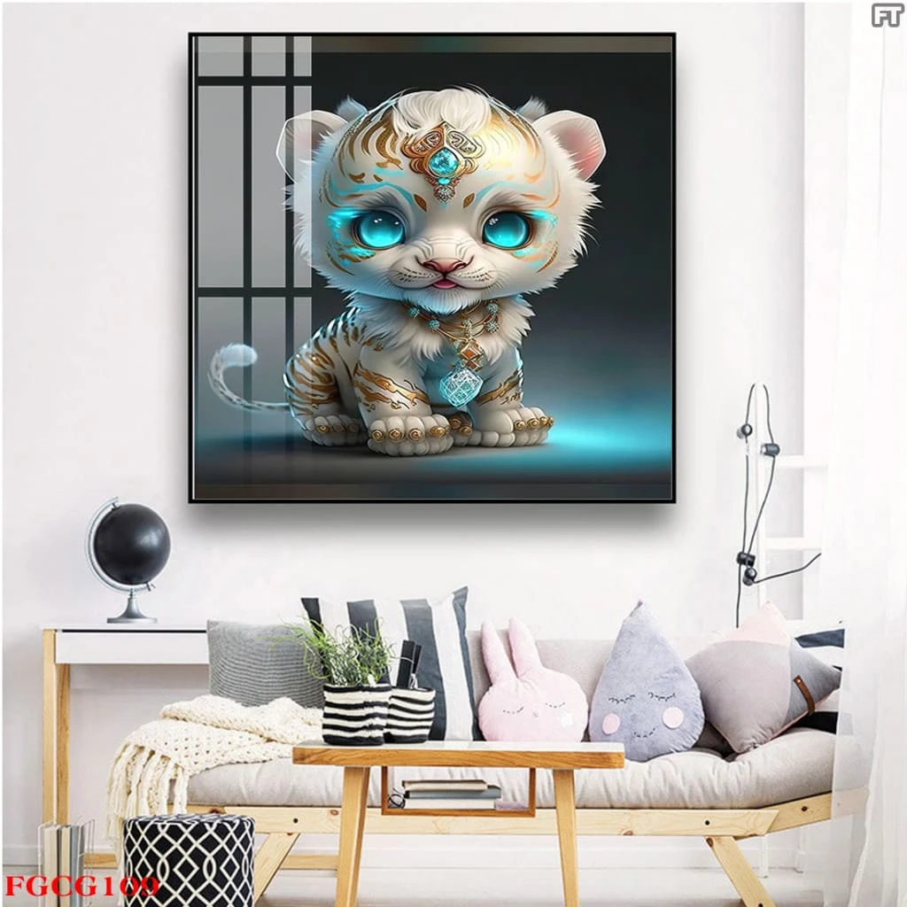 Tranh treo tường 12 con giáp phong cách hoạt hình Trung Hoa tráng gương