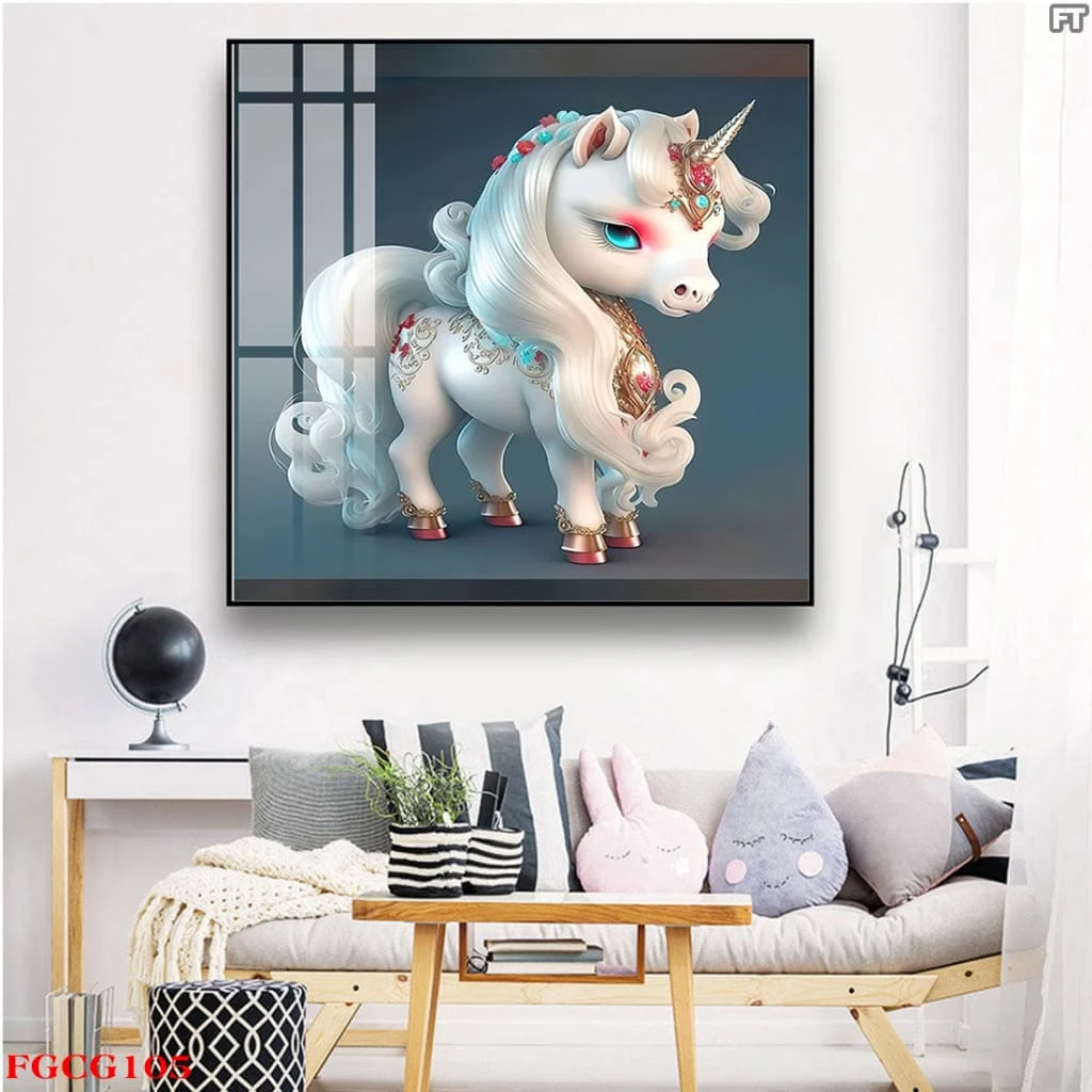 Tranh treo tường 12 con giáp phong cách hoạt hình Trung Hoa tráng gương