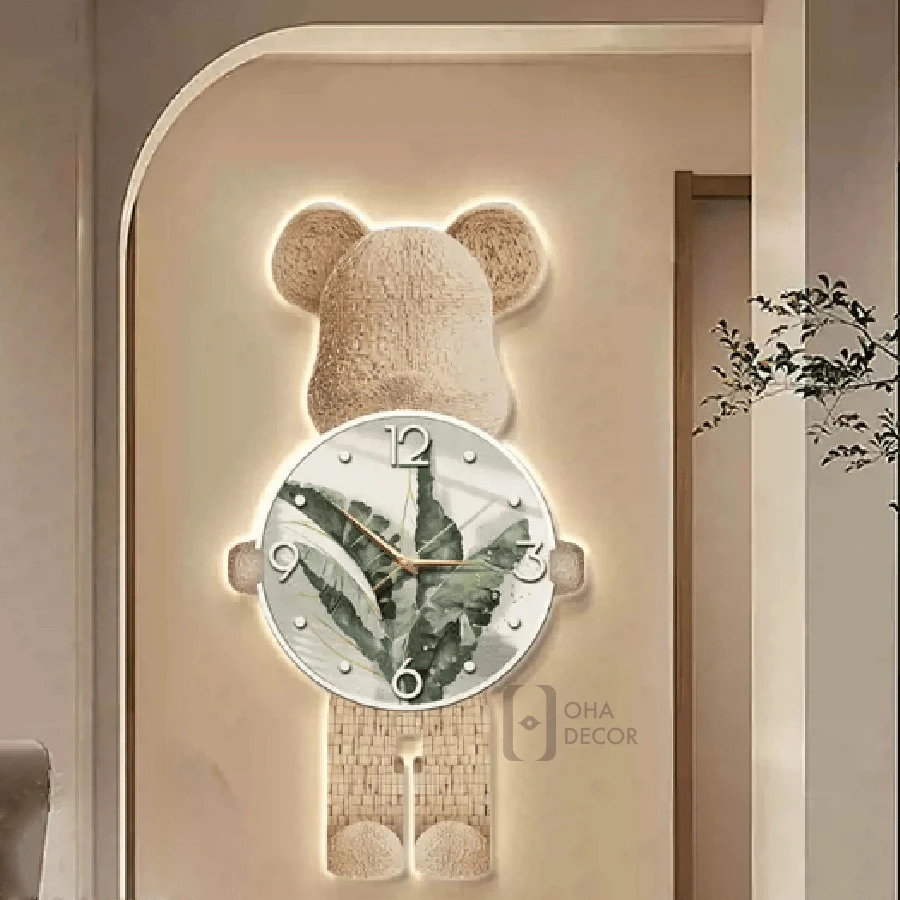 Tranh Treo Tường Đồng Hồ Đèn 3D LED Tráng Gương Cao Cấp Gấu Bearbrick