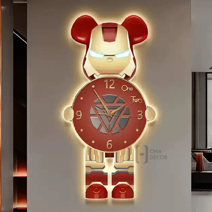 Tranh Treo Tường Đồng Hồ Đèn 3D LED Tráng Gương Cao Cấp Gấu Bearbrick
