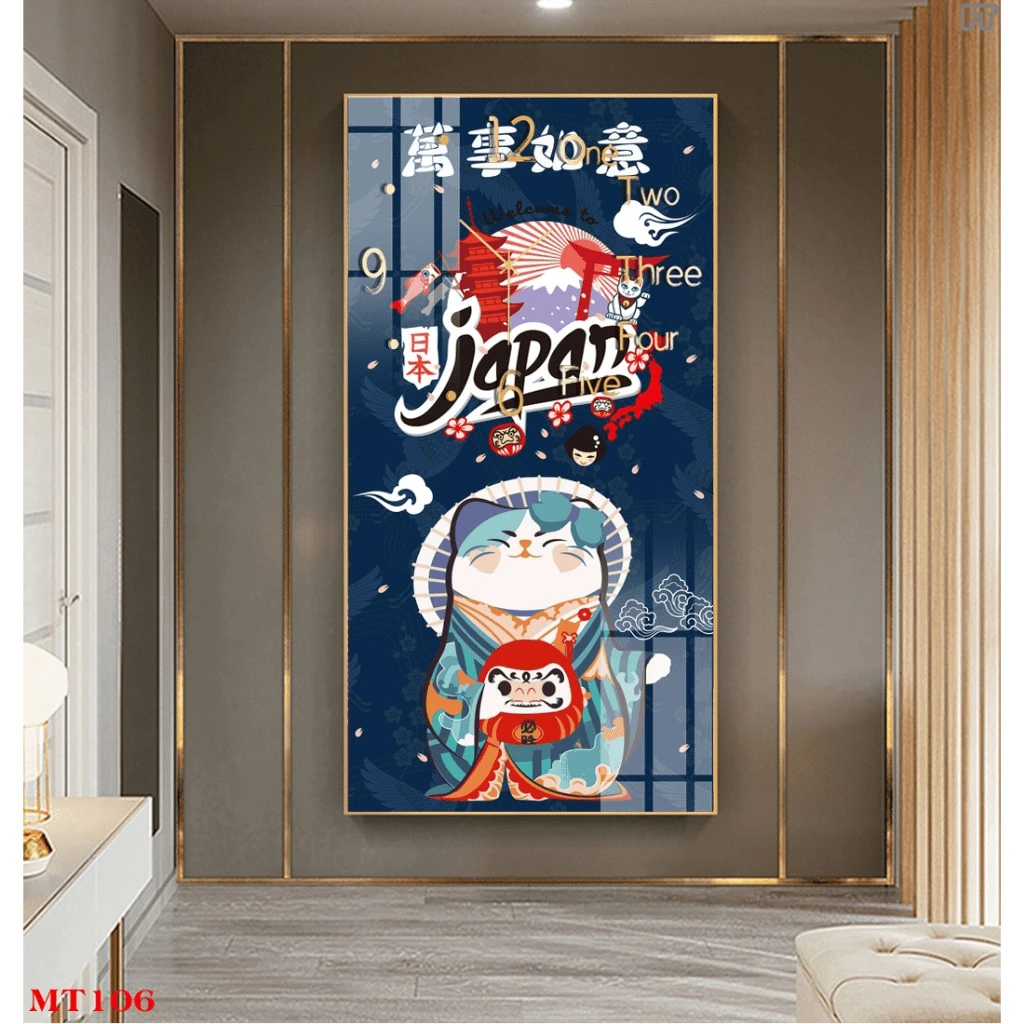 Tranh Treo Tường Đồng Hồ Mèo May Mắn