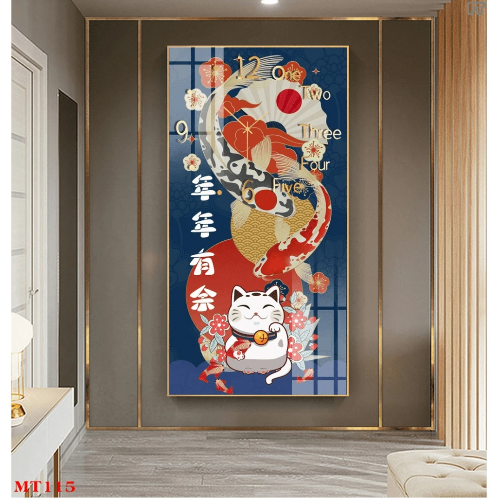 Tranh Treo Tường Đồng Hồ Mèo May Mắn