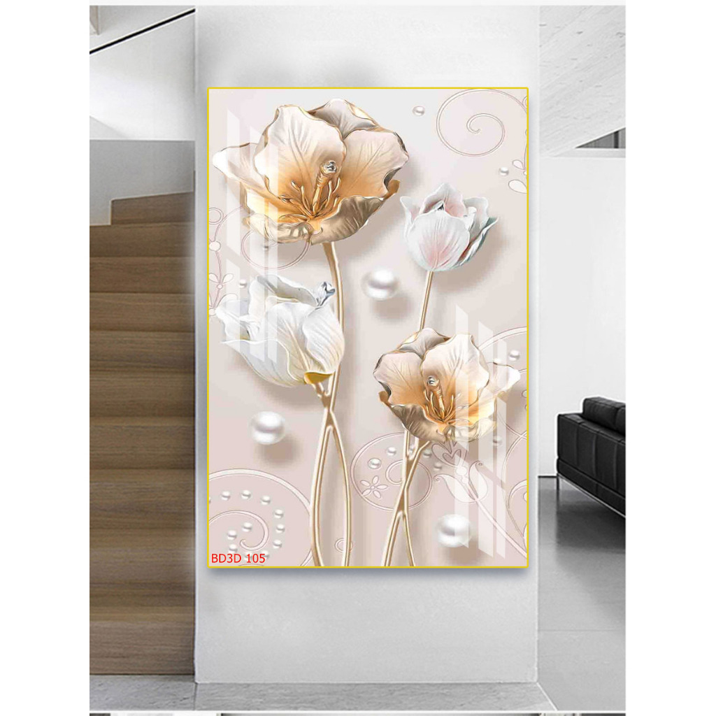 Tranh Treo Tường Tráng Gương Họa Tiết Hoa Sen Lớn (2)