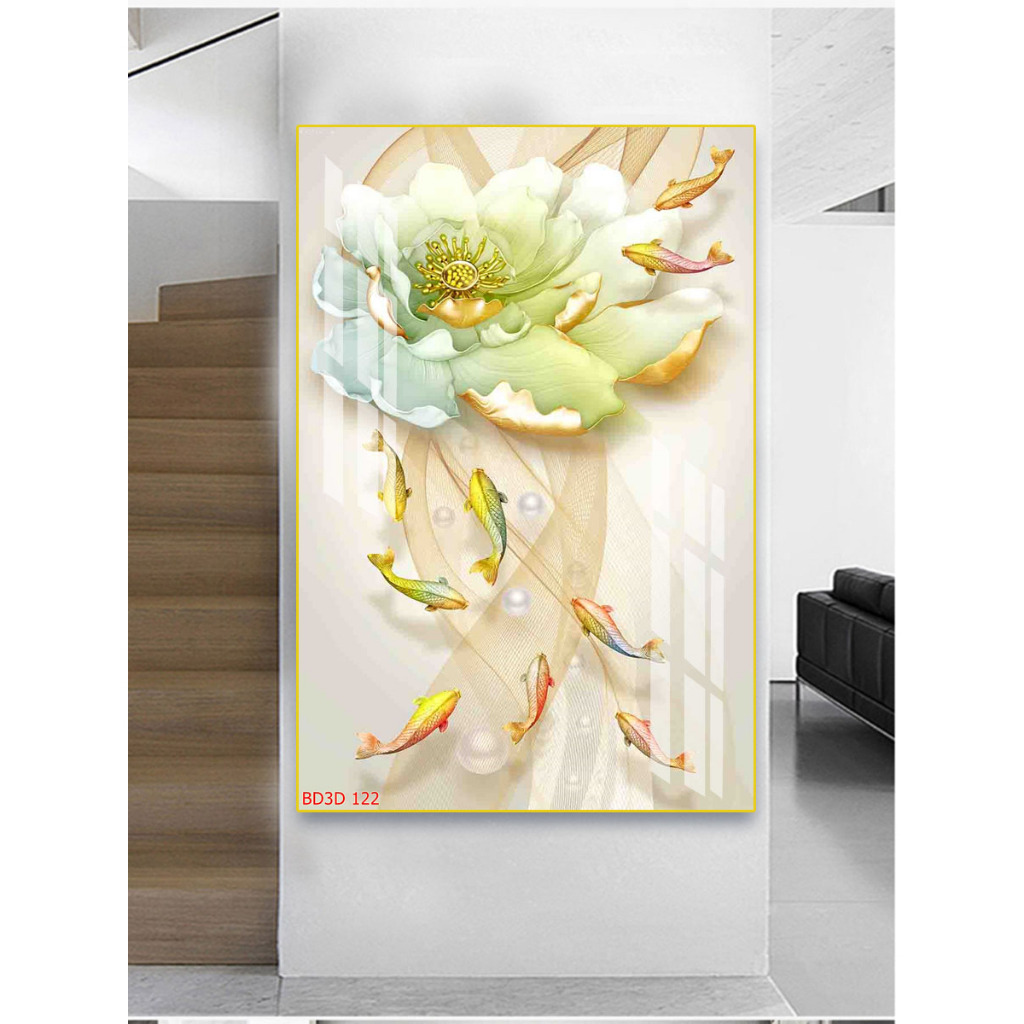 Tranh Treo Tường Tráng Gương Họa Tiết Hoa Sen Lớn (4)