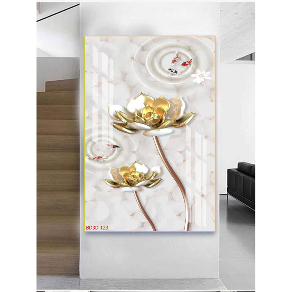 Tranh Treo Tường Tráng Gương Họa Tiết Hoa Sen Lớn (5)