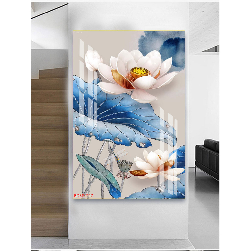 Tranh Treo Tường Tráng Gương Họa Tiết Hoa Sen Lớn (6)