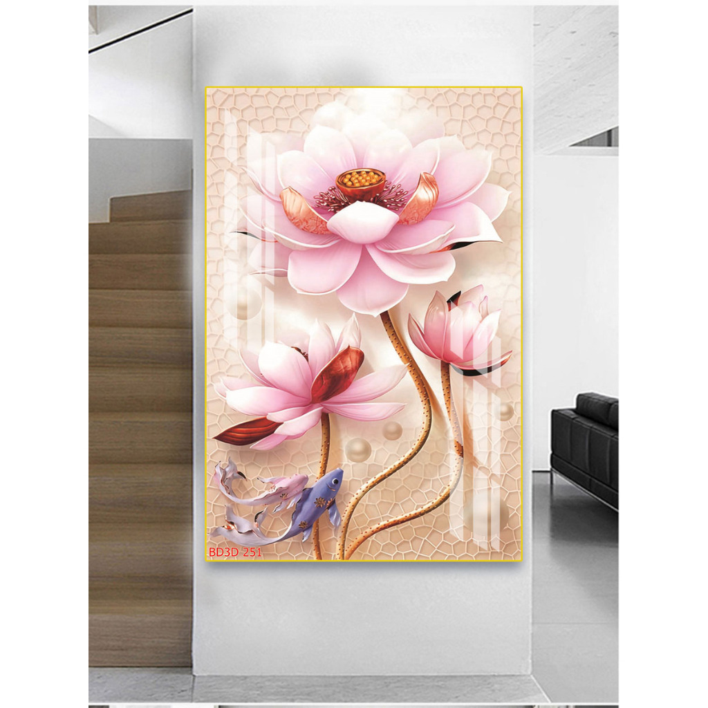 Tranh Treo Tường Tráng Gương Họa Tiết Hoa Sen Lớn (7)