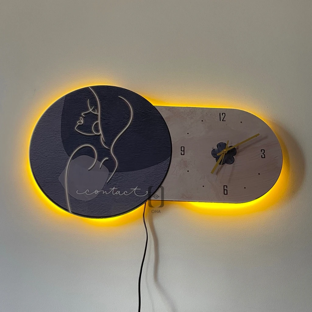 Tranh cắt 3D đèn LED đồng hồ cô gái