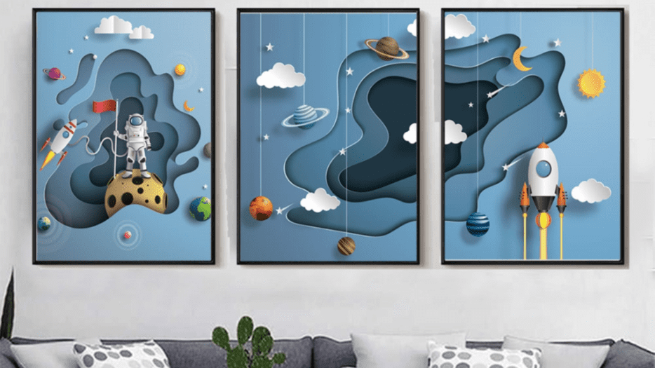 Bộ 3 Tranh Tráng Gương Treo Tường Phi Hành Gia Ngộ Nghĩnh Trang Trí Phòng Bé