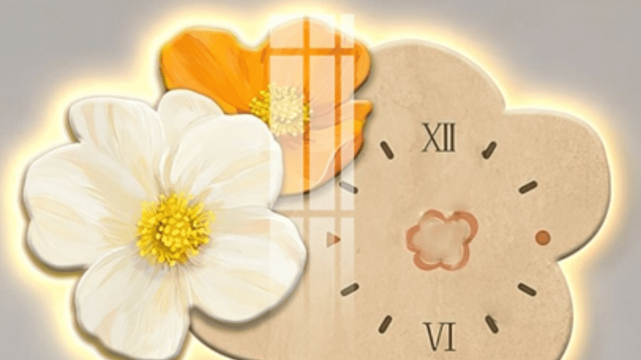 Tranh 3D LED Cắt Đồng Hồ Bông Hoa Trang Trí Phòng Khách Quán Tiệm