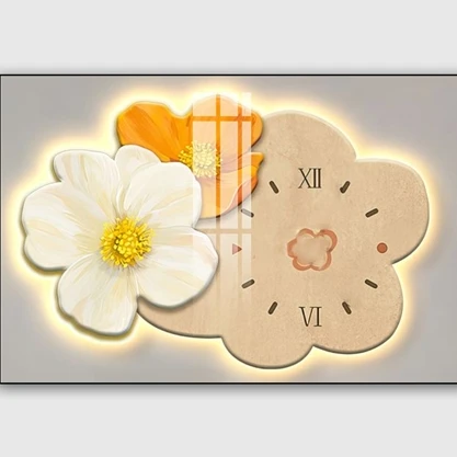 Tranh 3D LED cắt đồng hồ bông hoa