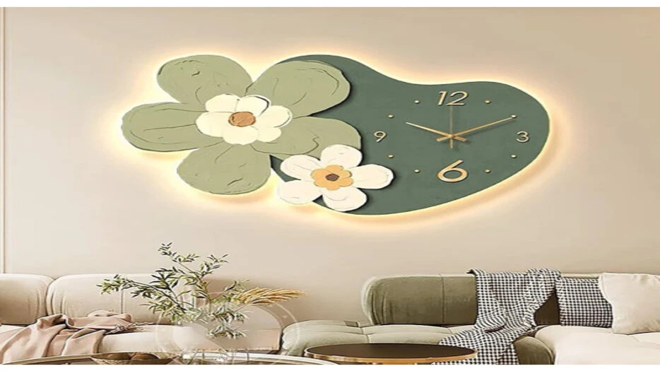 Tranh 3D LED cắt đồng hồ bông hoa trang trí phòng khách quán tiệm shop