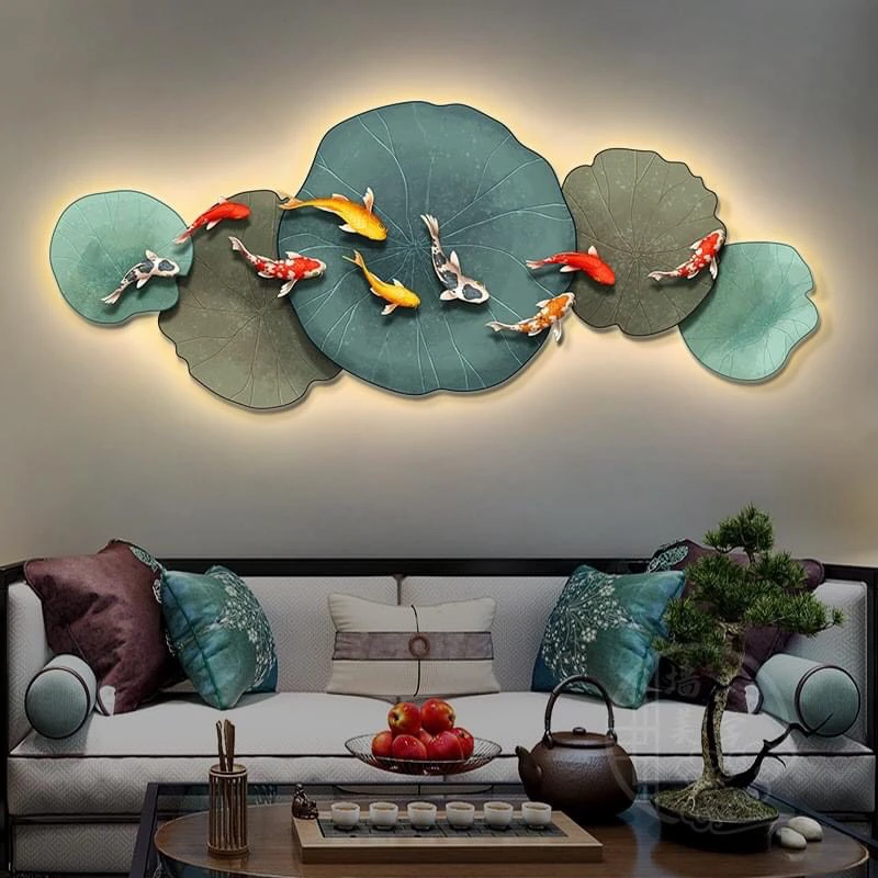 Tranh 3d led cửu ngư quần hội may mắn trang trí phòng khách