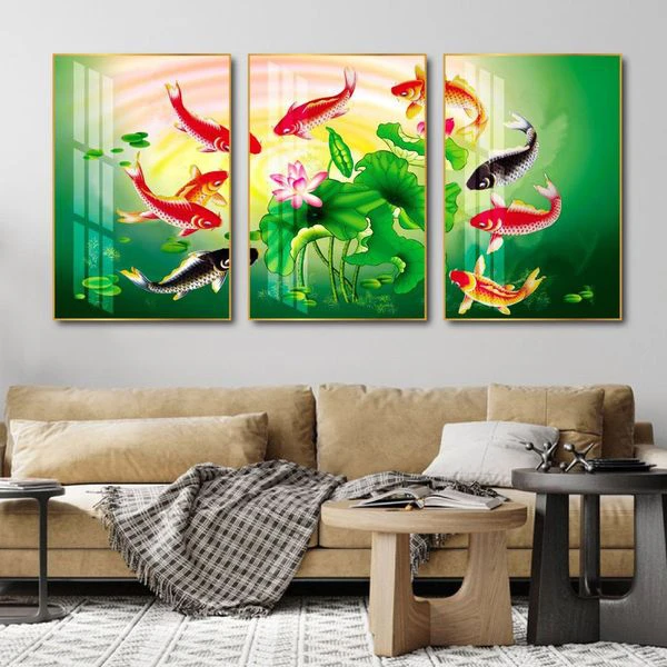 Tranh Tráng Gương Cửu Ngư Treo Phòng Khách Hà Nội 4 Tranh ca chep bieu tuong cua tai loc va thinh vuong