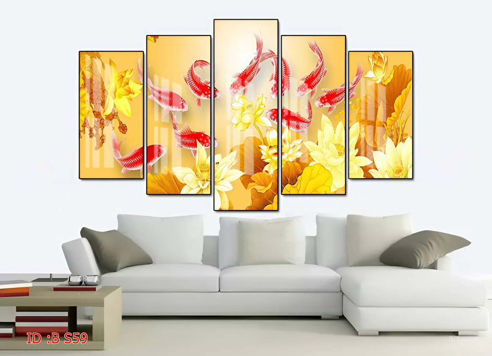 Tranh tráng gương cá chép sen vàng khổ lớn hợp người tuổi Ngọ, Tỵ