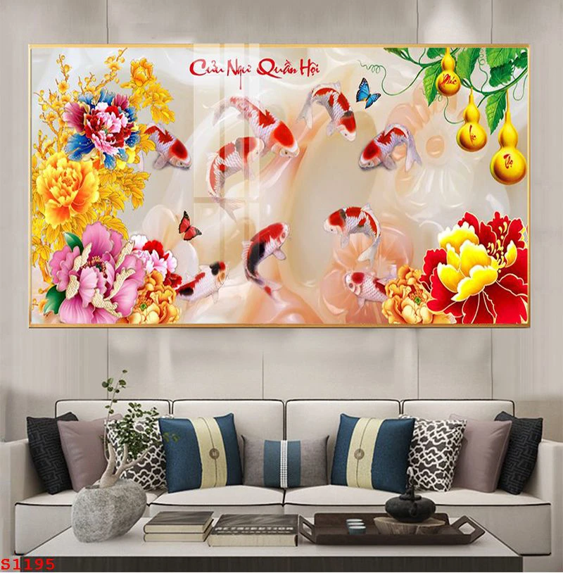 TRANH TRÁNG GƯƠNG CÁ CHÉP CAO BẰNG 6 Tranh tráng gương cá chép  bên hoa mẫu đơn