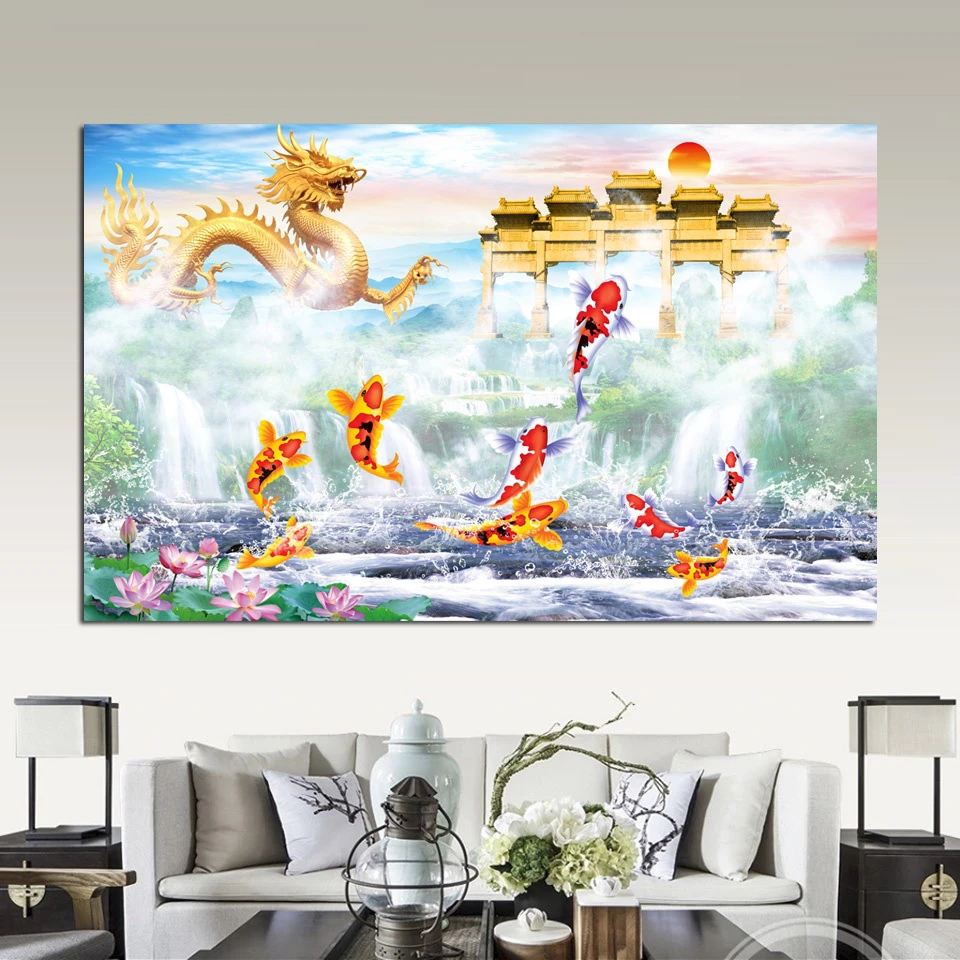 TRANH TRÁNG GƯƠNG CÁ CHÉP CAO BẰNG 12 Tranh tráng gương cá chép vượt vũ môn