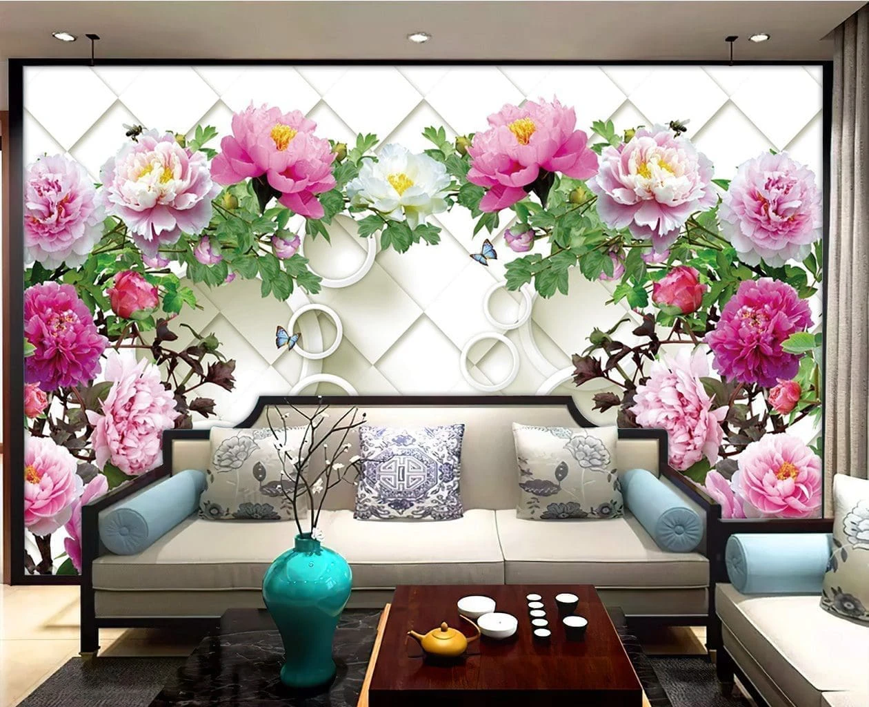 Tranh 3D Hậu Giang Hoa Mẫu Đơn Đẹp trang trí spa