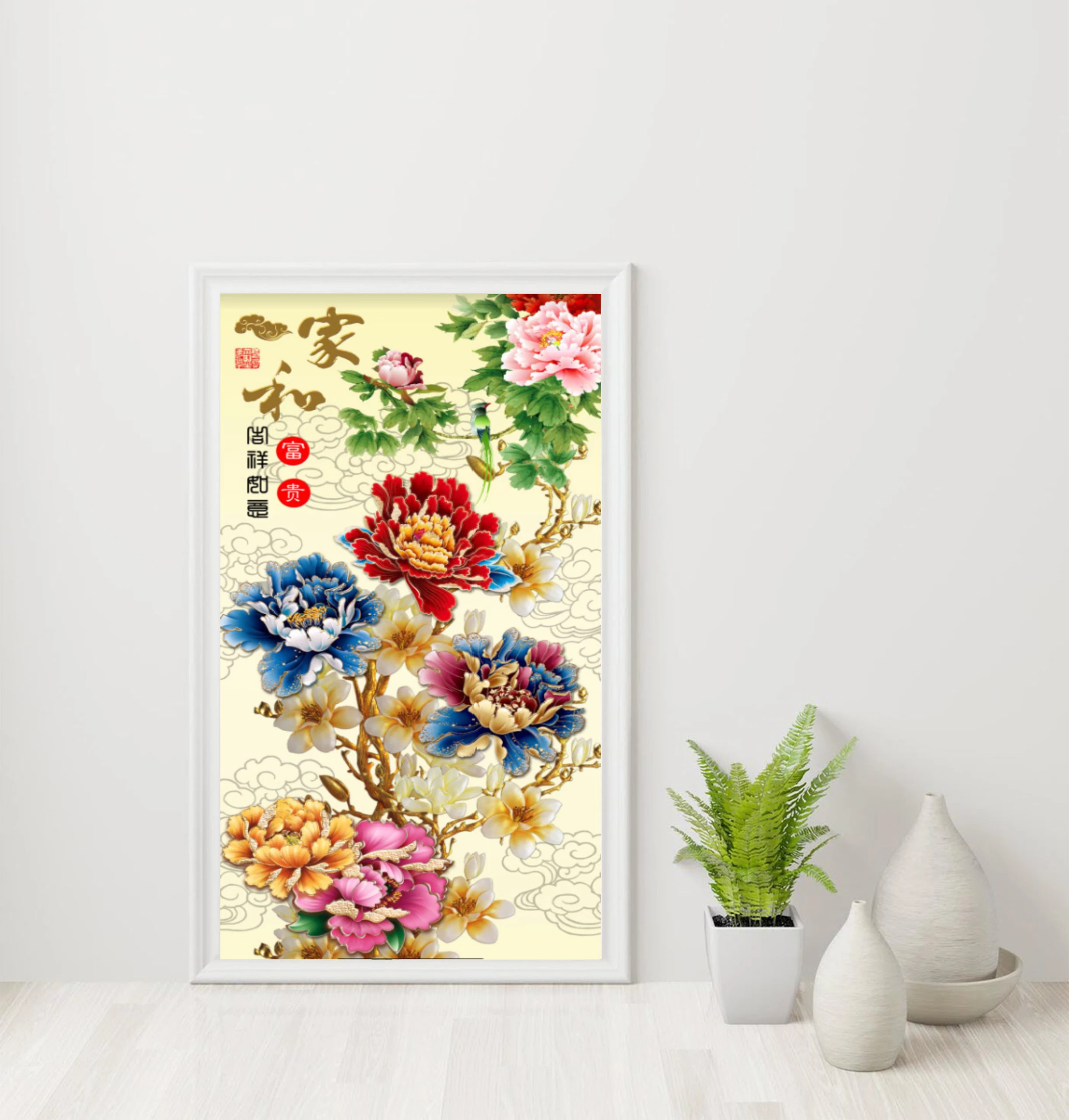 Tranh 3D Hậu Giang Hoa Mẫu Đơn Đẹp trang trí lối đi