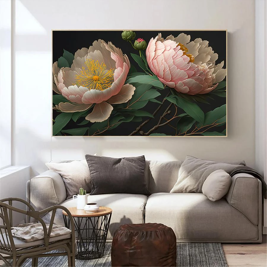 Tranh 3D Hậu Giang Hoa Mẫu Đơn Đẹp treo phòng khách